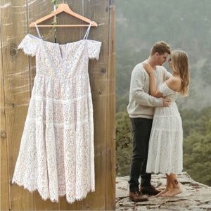 LuLus White Lace Absolutely Stunning Off the shoulder Midi Dress 🌿